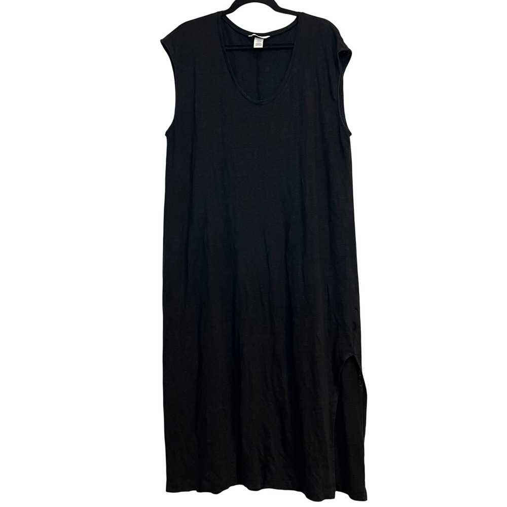 H&M Maxi Dress 100% Linen Flax Black XXL 2XL Basic Beach Lagenlook Classic